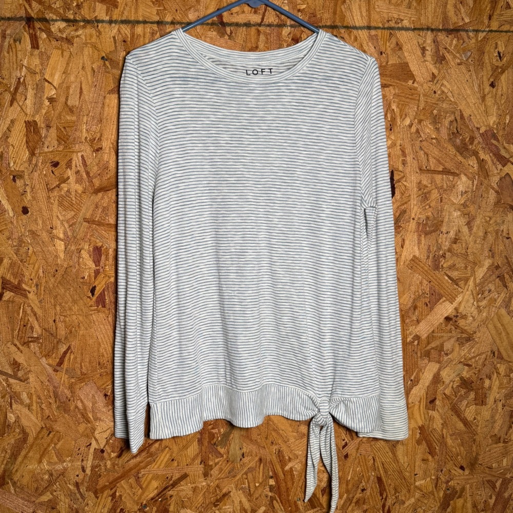 LOFT Striped Soft & Cozy Tunic Top Tie Waist Minimalist Cute Loungewear Large